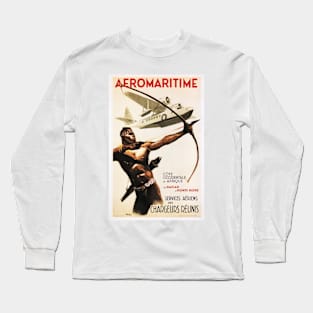 AEROMARITIME Africa French Airline Advertisement Vintage Travel Long Sleeve T-Shirt